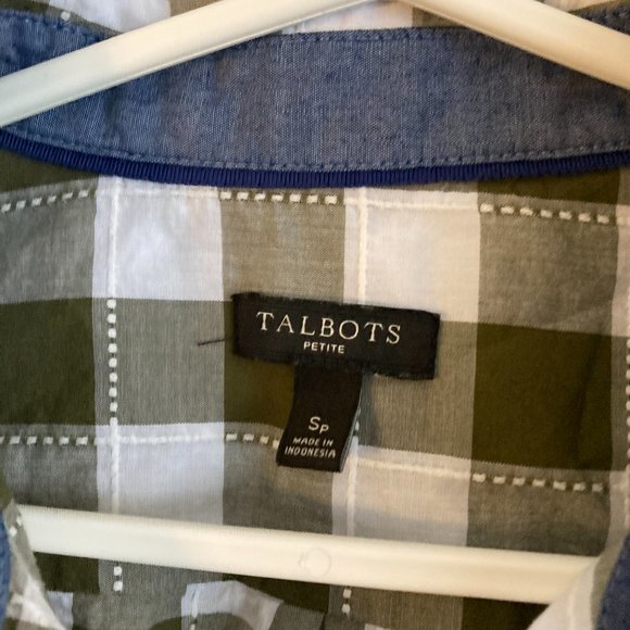 Talbots Women’s Blouse Size Small Petite Cotton Grey Brown Check - Picture 3 of 7